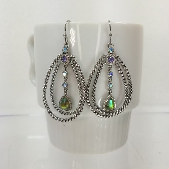 Lia Sophia Sliver Multicolor Gemstone Teardrop Dangle Earrings - Picture 2 of 6